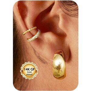 Pave Gold Plated Non Pierced Adjustable Fake Ear Cuff Earrings for Women